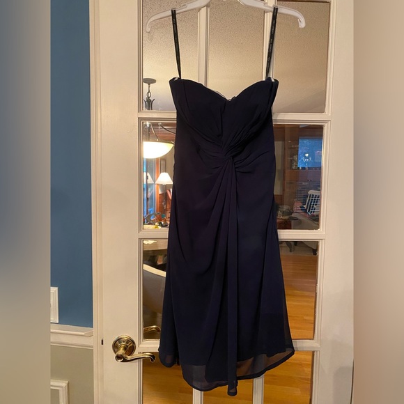 Bill Levkoff Strapless Chiffon Bridesmaid Dress (Navy) - Picture 1 of 2